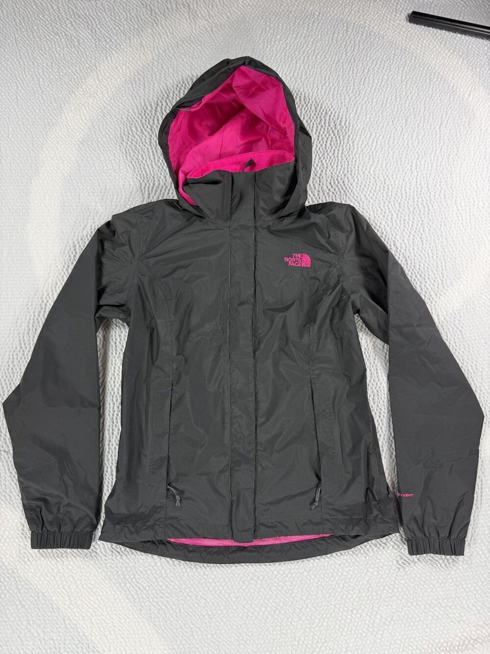 The North Face Women's Small DryVent Hooded Rain Jacket Gray Pink Full Zip